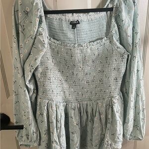 Torrid Mint Blue Floral Smocked Babydoll Top